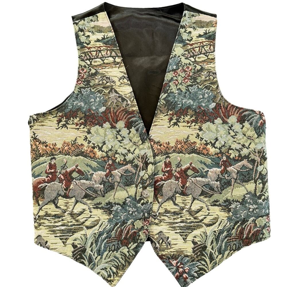 Vintage Vest Womens Small Woven Tapestry  English cottagecore horse equestrian